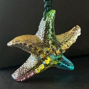 Handcrafted Liuli Art Glass Starfish Pendant Necklace /Adjustable Cord